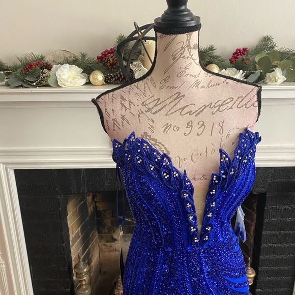 Beaded royal blue prom dress, formal dress, or pageant evening gown - Picture 4 of 4